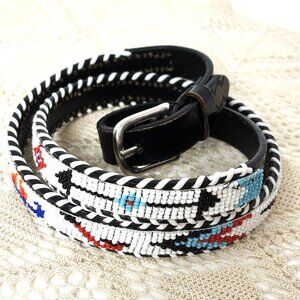 Perry Ellis White Beaded Leather Native American Inspired Western Vtg
